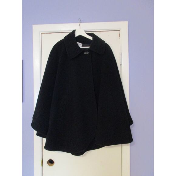 Cinzia Rocca by Rodel Womens Cape 10 Large Black 100% Wool Pockets Made in Italy